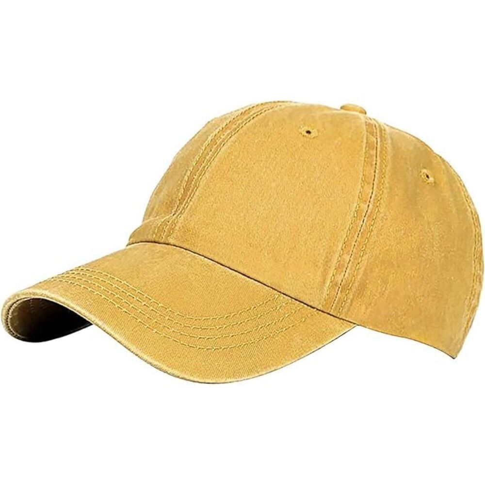 Unisex Yellow Washed Dyed 100% Cotton Adjustable Buckle Classic Baseball Dad Hat